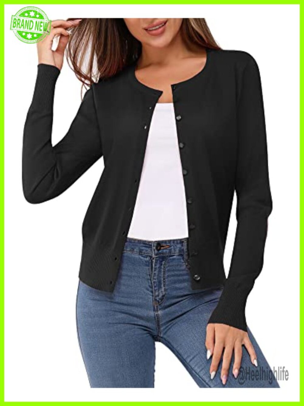 Newshows Women's Lightweight Button Down Cardigan Long Sleeve Crew Neck Soft